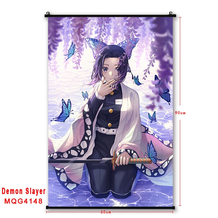 Demon Slayer Kimets black Plastic rod Cloth painting Wall Scroll 60X90CM  MQG-4148