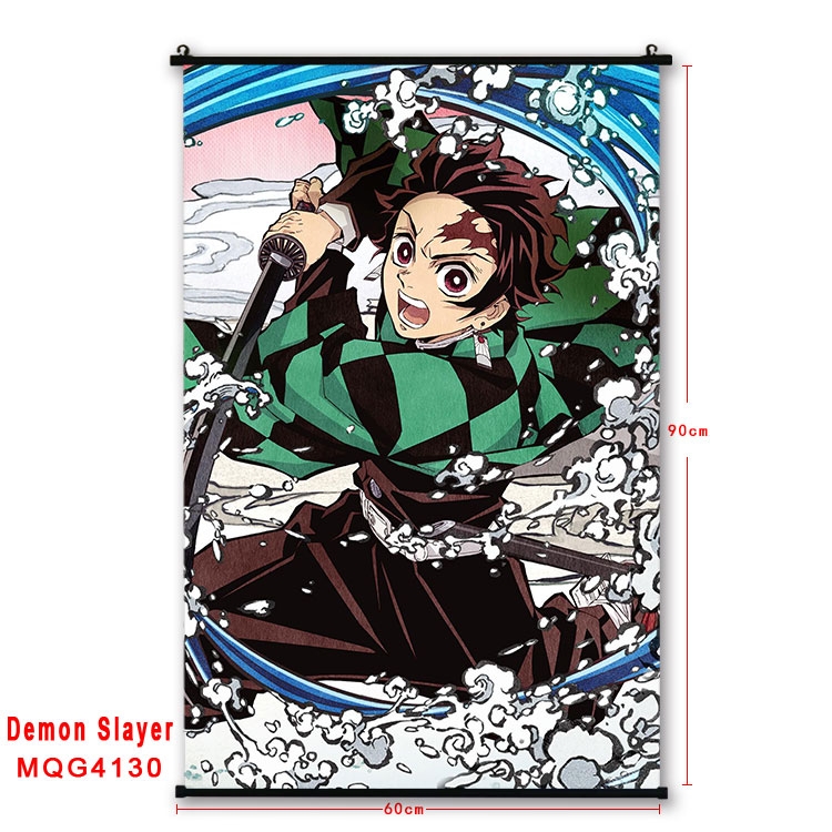 Demon Slayer Kimets black Plastic rod Cloth painting Wall Scroll 60X90CM MQG-4130