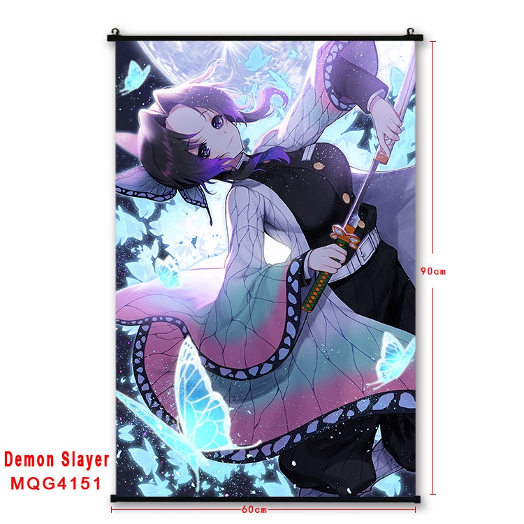 Demon Slayer Kimets black Plastic rod Cloth painting Wall Scroll 60X90CM  MQG-4151