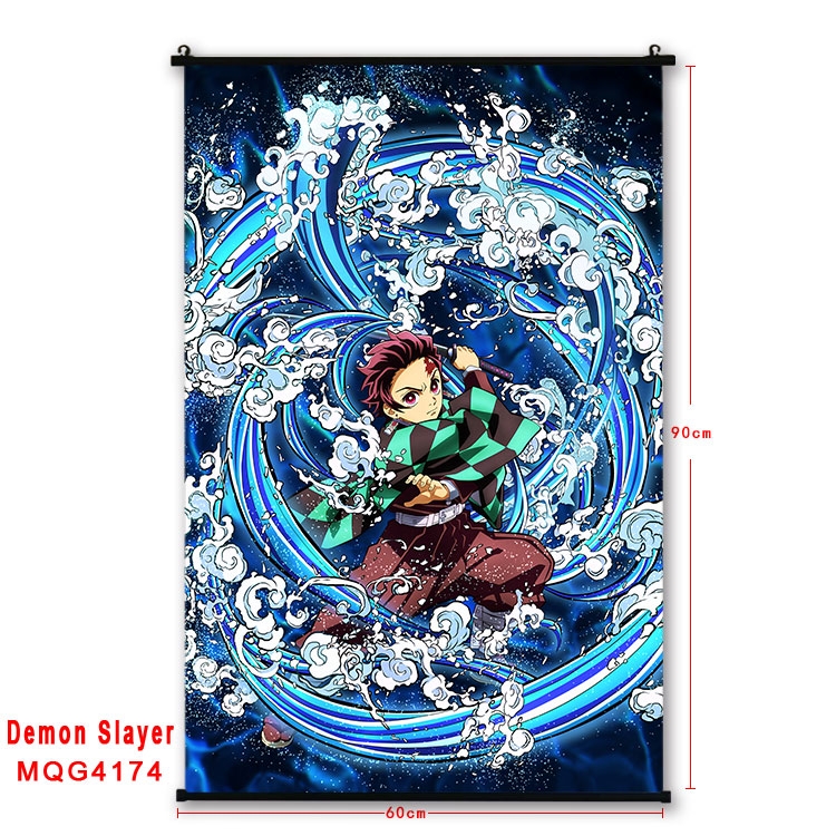 Demon Slayer Kimets black Plastic rod Cloth painting Wall Scroll 60X90CM  MQG-4174