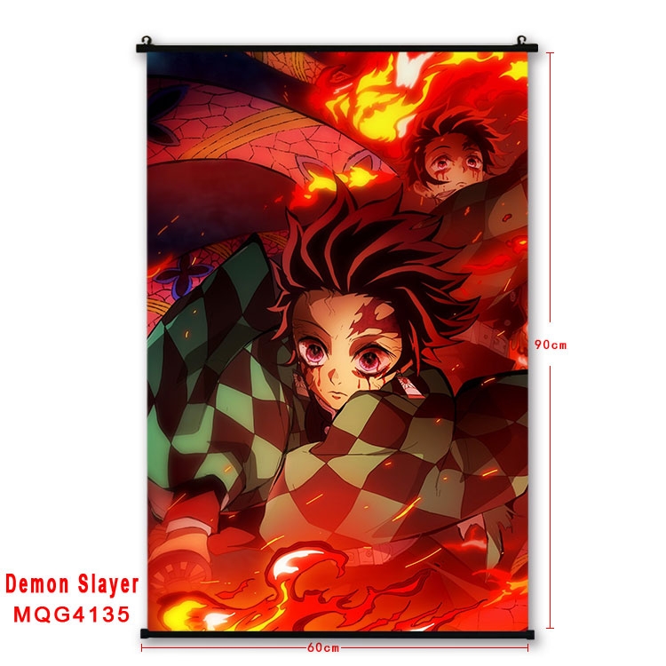 Demon Slayer Kimets black Plastic rod Cloth painting Wall Scroll 60X90CM   MQG-4135