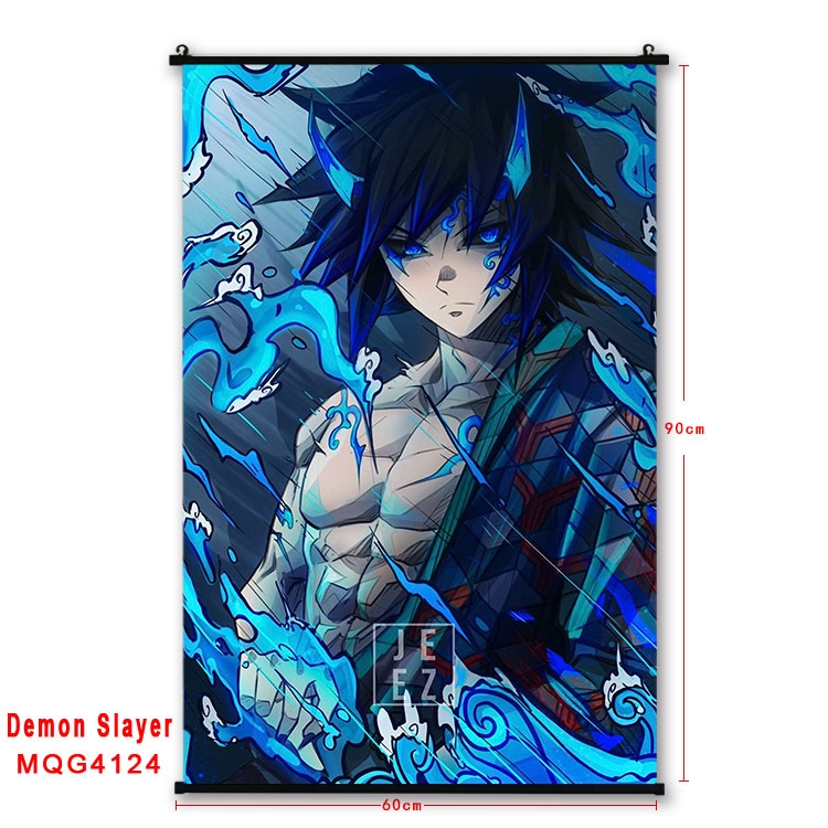 Demon Slayer Kimets black Plastic rod Cloth painting Wall Scroll 60X90CM  MQG-4124