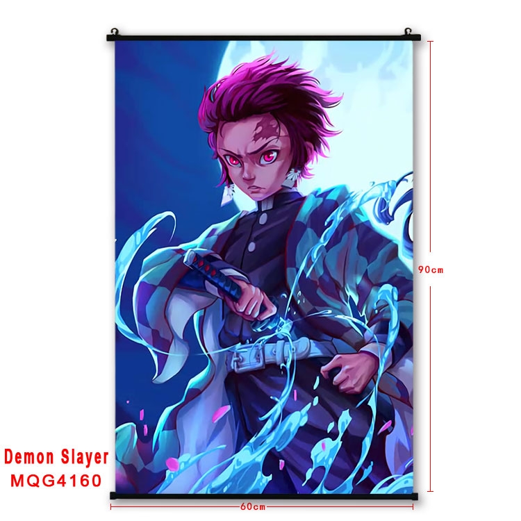 Demon Slayer Kimets black Plastic rod Cloth painting Wall Scroll 60X90CM  MQG-4160