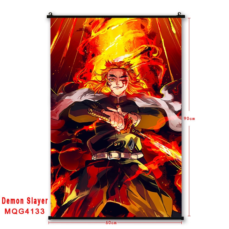 Demon Slayer Kimets black Plastic rod Cloth painting Wall Scroll 60X90CM MQG-4133