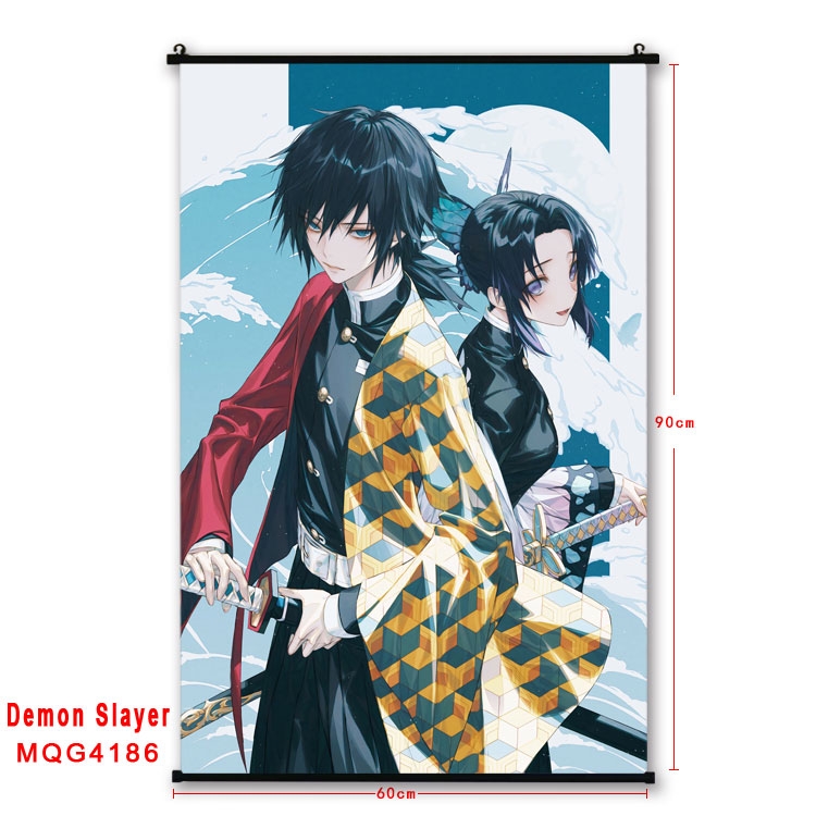 Demon Slayer Kimets black Plastic rod Cloth painting Wall Scroll 60X90CM  MQG-4186