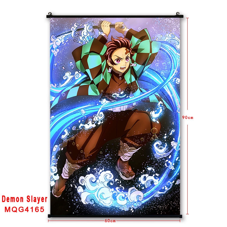 Demon Slayer Kimets black Plastic rod Cloth painting Wall Scroll 60X90CM  MQG-4165