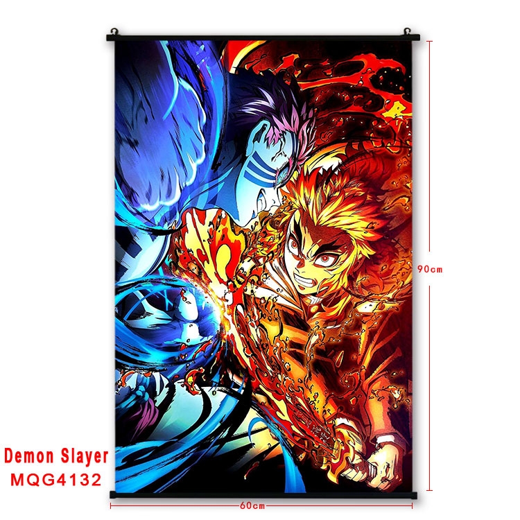 Demon Slayer Kimets black Plastic rod Cloth painting Wall Scroll 60X90CM  MQG-4132