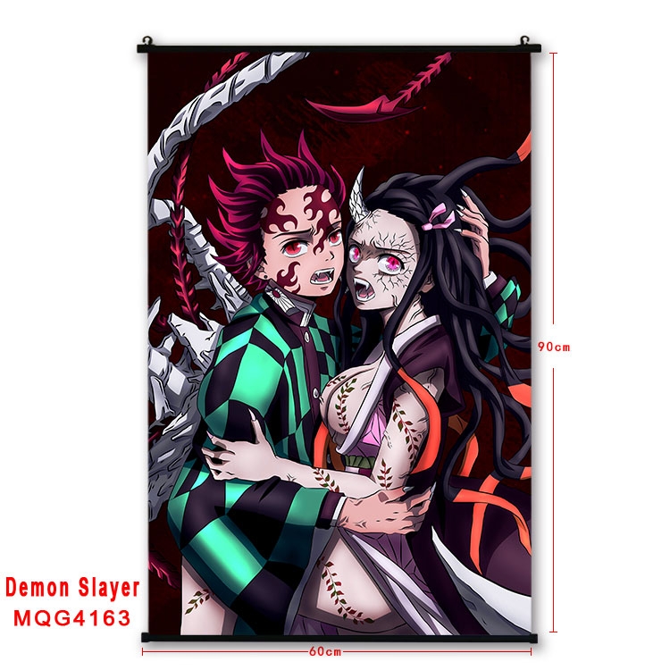 Demon Slayer Kimets black Plastic rod Cloth painting Wall Scroll 60X90CM  MQG-4163