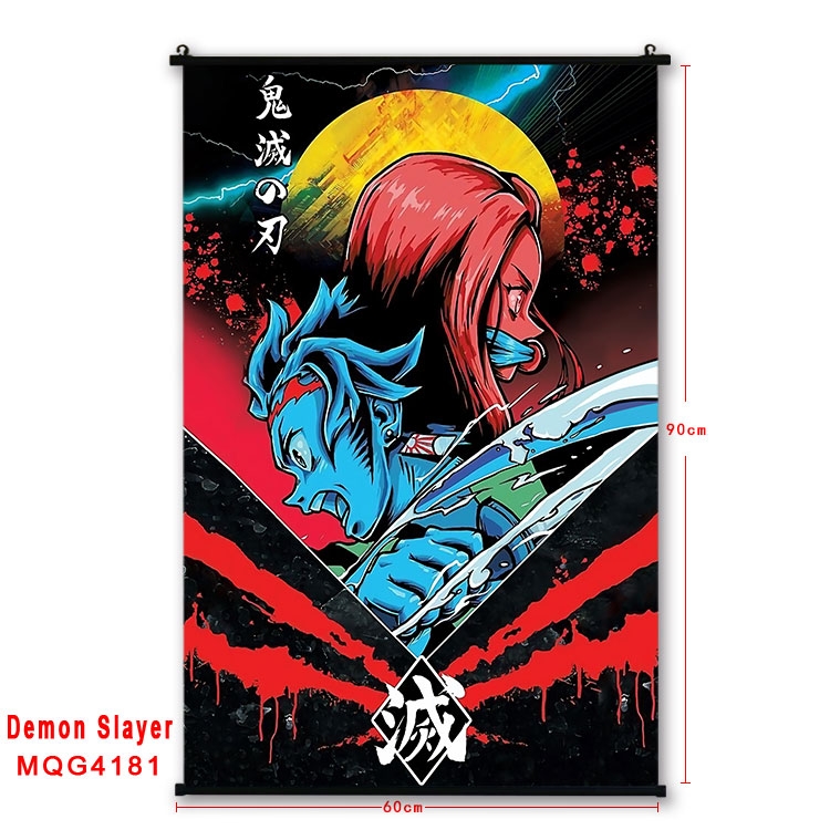 Demon Slayer Kimets black Plastic rod Cloth painting Wall Scroll 60X90CM  MQG-4181