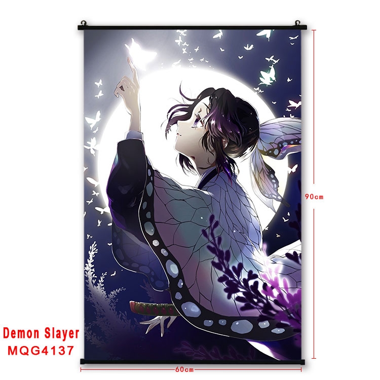 Demon Slayer Kimets black Plastic rod Cloth painting Wall Scroll 60X90CM   MQG-4137