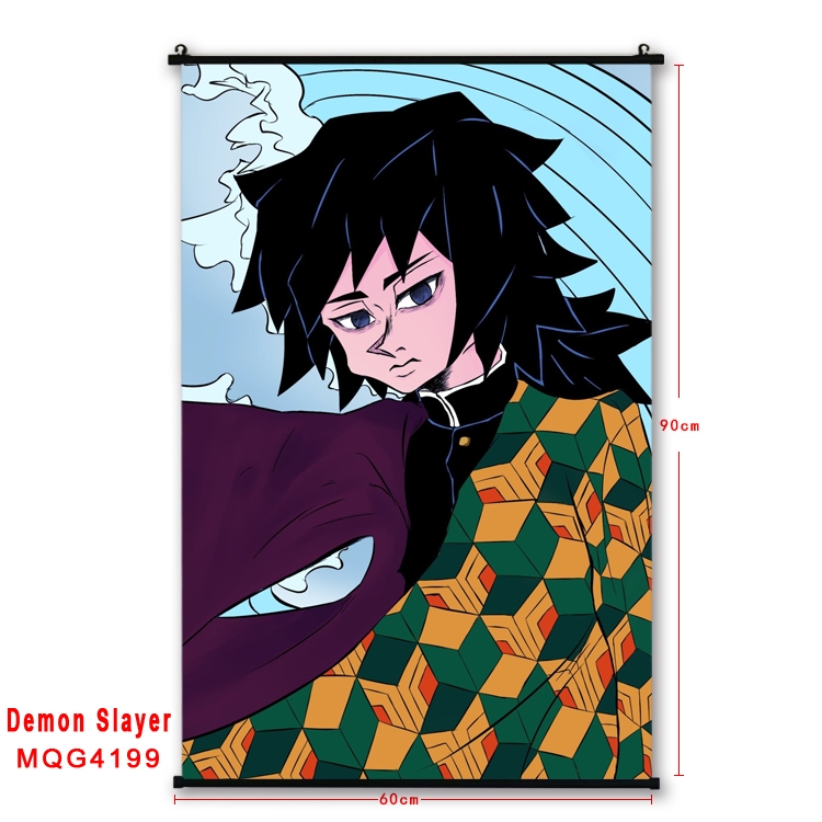 Demon Slayer Kimets black Plastic rod Cloth painting Wall Scroll 60X90CM MQG-4199