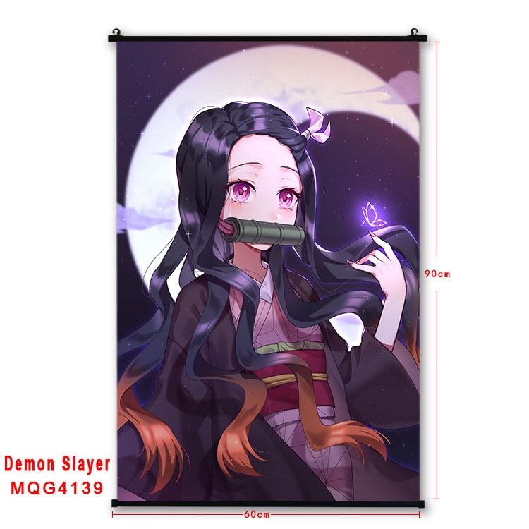 Demon Slayer Kimets black Plastic rod Cloth painting Wall Scroll 60X90CM  MQG-4139