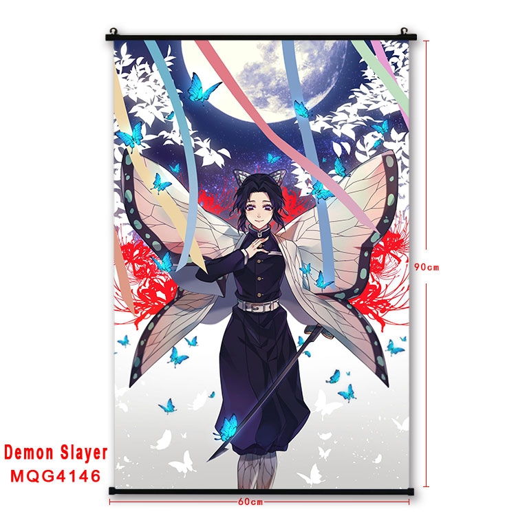 Demon Slayer Kimets black Plastic rod Cloth painting Wall Scroll 60X90CM  MQG-4146