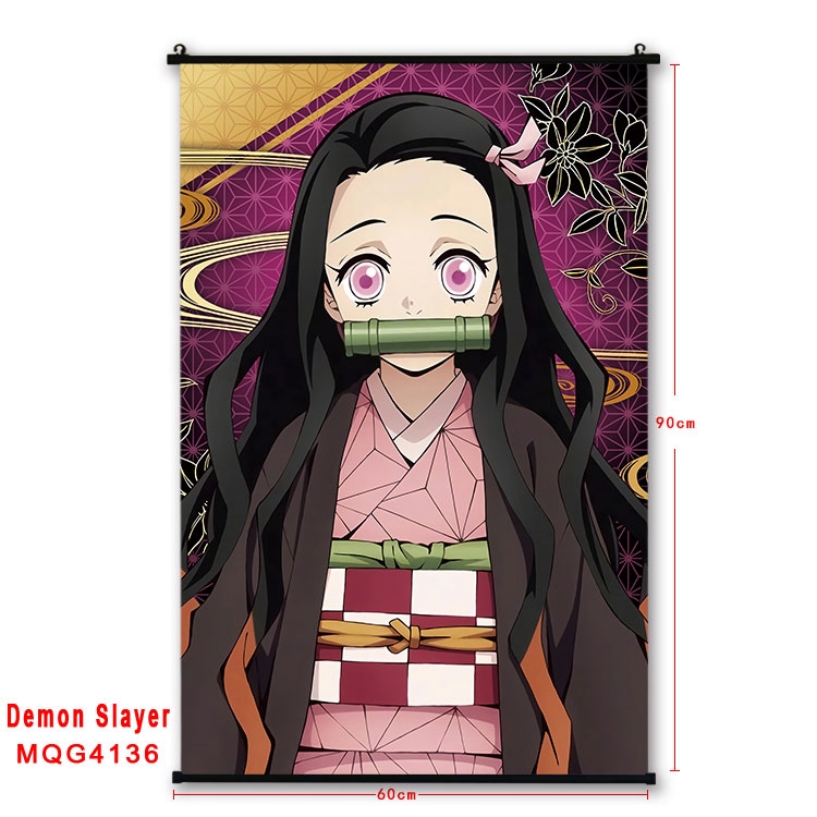 Demon Slayer Kimets black Plastic rod Cloth painting Wall Scroll 60X90CM  MQG-4136