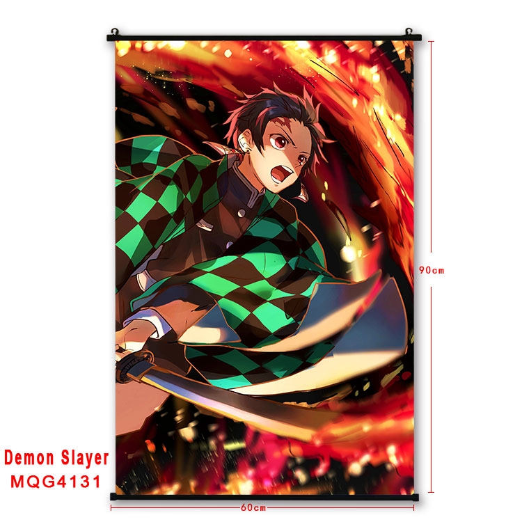 Demon Slayer Kimets black Plastic rod Cloth painting Wall Scroll 60X90CM MQG-4131