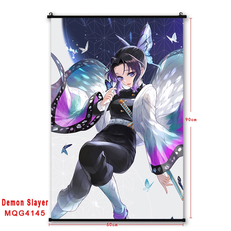 Demon Slayer Kimets black Plastic rod Cloth painting Wall Scroll 60X90CM  MQG-4145