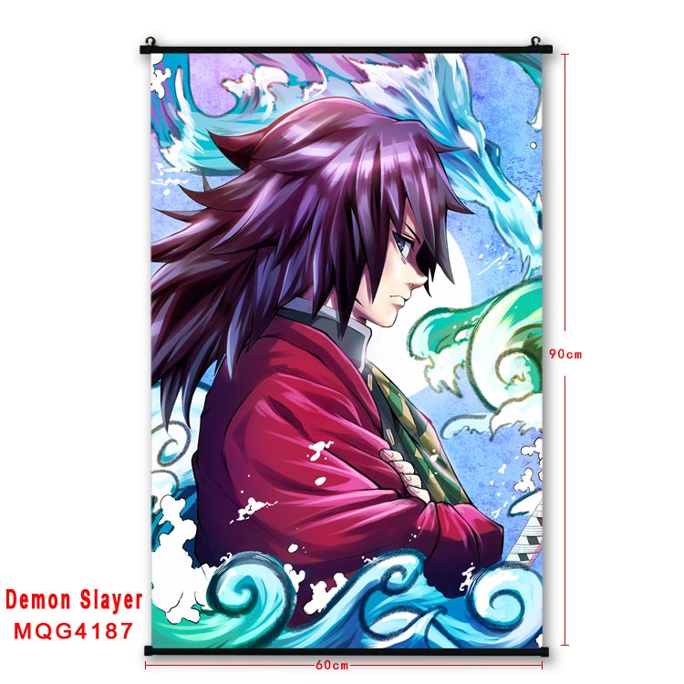 Demon Slayer Kimets black Plastic rod Cloth painting Wall Scroll 60X90CM   MQG-4187