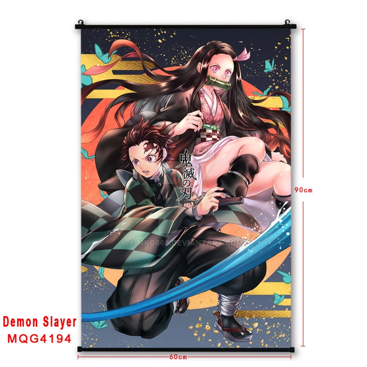 Demon Slayer Kimets black Plastic rod Cloth painting Wall Scroll 60X90CM  MQG-4194