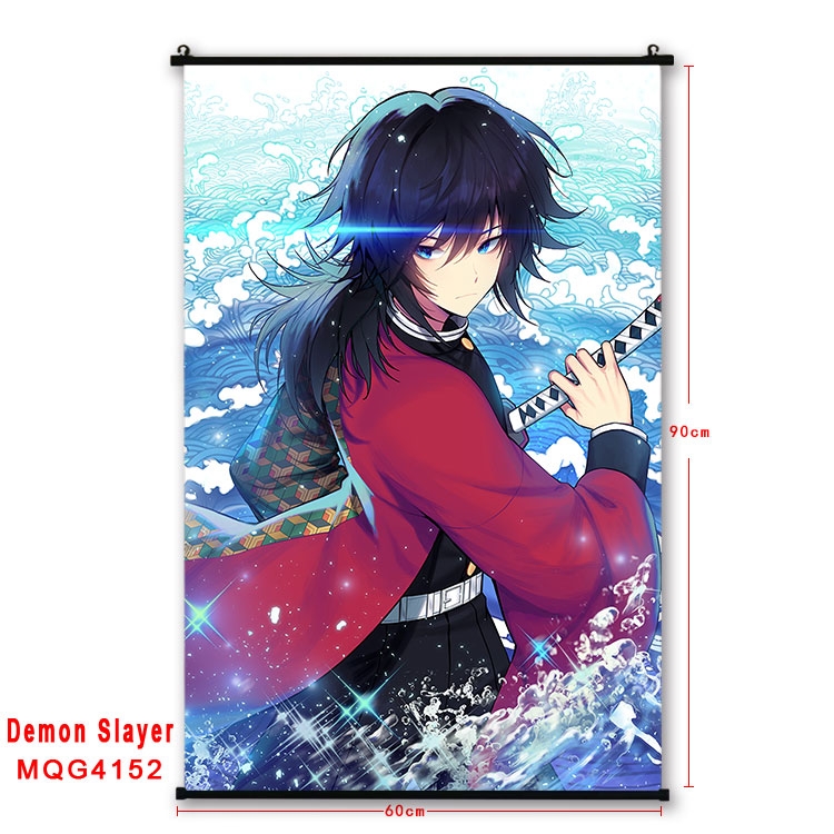 Demon Slayer Kimets black Plastic rod Cloth painting Wall Scroll 60X90CM   MQG-4152