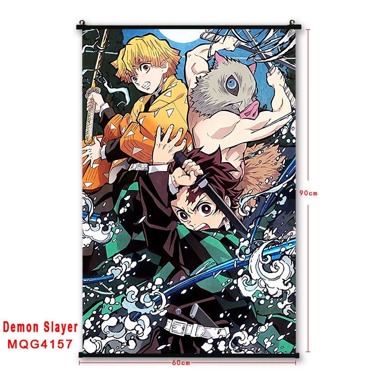 Demon Slayer Kimets black Plastic rod Cloth painting Wall Scroll 60X90CM  MQG-4157