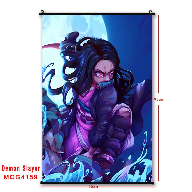 Demon Slayer Kimets black Plastic rod Cloth painting Wall Scroll 60X90CM   MQG-4159