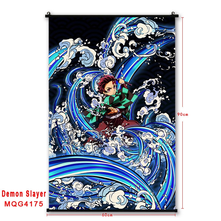 Demon Slayer Kimets black Plastic rod Cloth painting Wall Scroll 60X90CM  MQG-4175