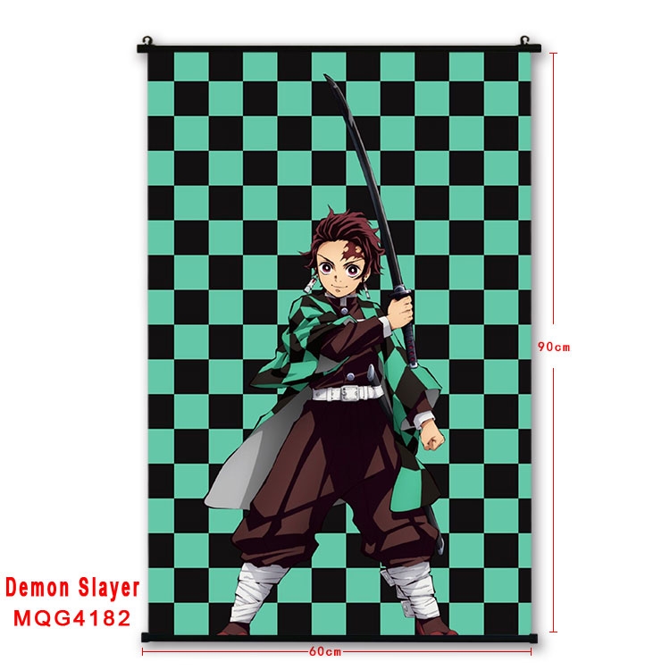 Demon Slayer Kimets black Plastic rod Cloth painting Wall Scroll 60X90CM  MQG-4182