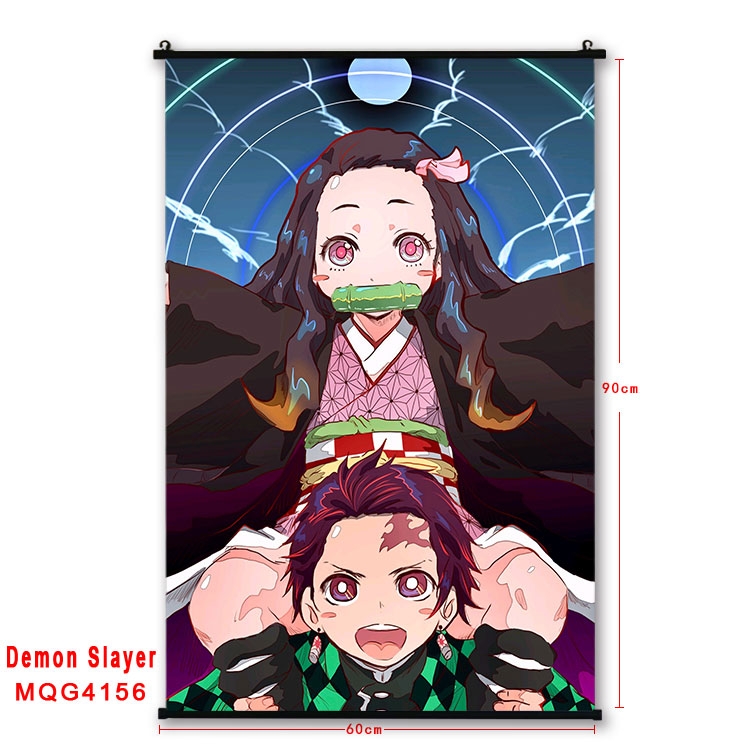 Demon Slayer Kimets black Plastic rod Cloth painting Wall Scroll 60X90CM MQG-4156