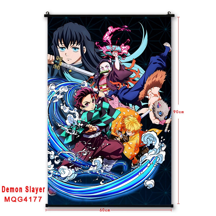 Demon Slayer Kimets black Plastic rod Cloth painting Wall Scroll 60X90CM  MQG-4177