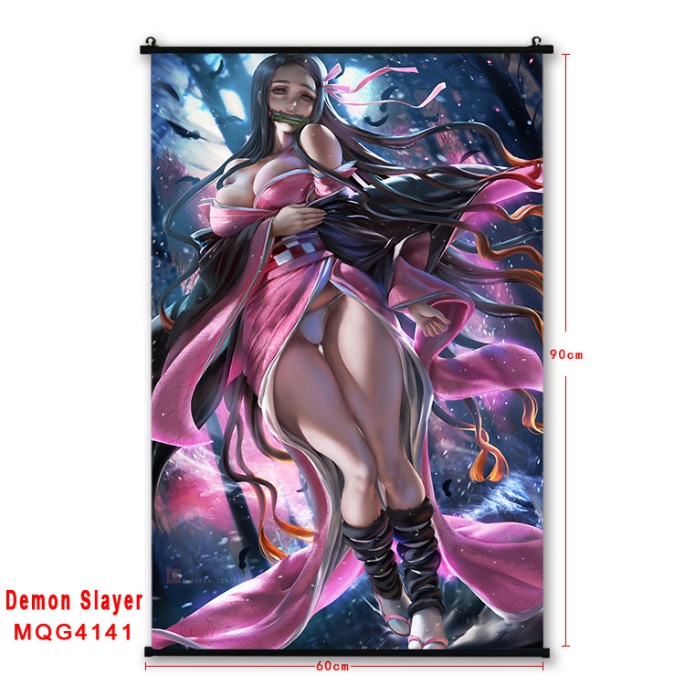 Demon Slayer Kimets black Plastic rod Cloth painting Wall Scroll 60X90CM MQG-4141