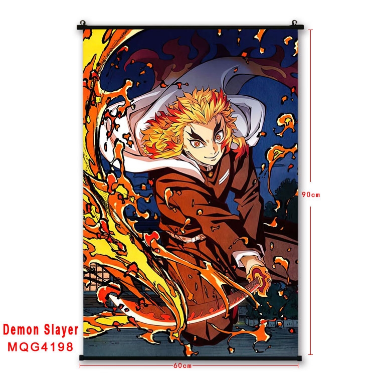 Demon Slayer Kimets black Plastic rod Cloth painting Wall Scroll 60X90CM  MQG-4198