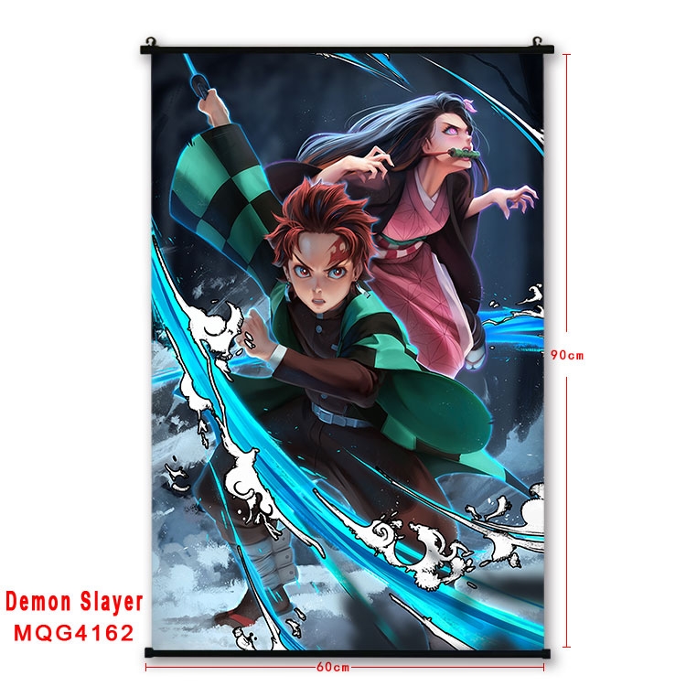 Demon Slayer Kimets black Plastic rod Cloth painting Wall Scroll 60X90CM  MQG-4162