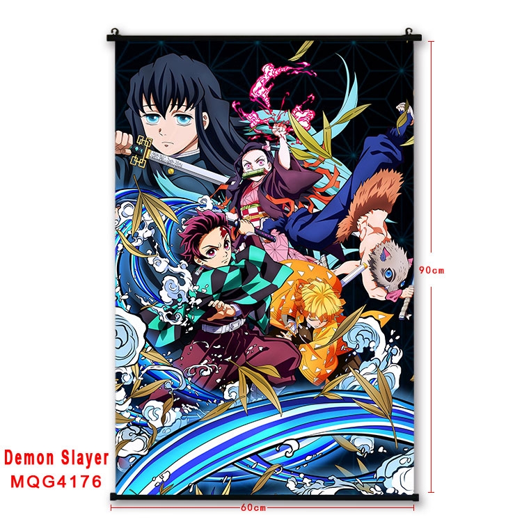 Demon Slayer Kimets black Plastic rod Cloth painting Wall Scroll 60X90CM  MQG-4176