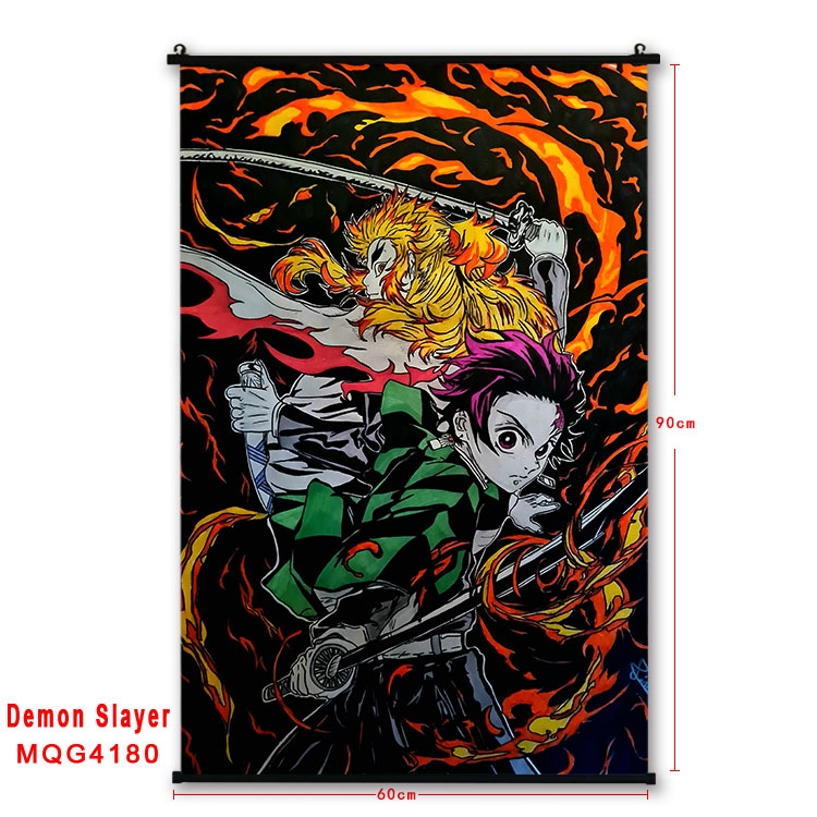 Demon Slayer Kimets black Plastic rod Cloth painting Wall Scroll 60X90CM   MQG-4180