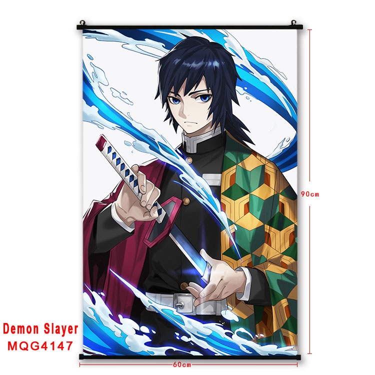 Demon Slayer Kimets black Plastic rod Cloth painting Wall Scroll 60X90CM   MQG-4147