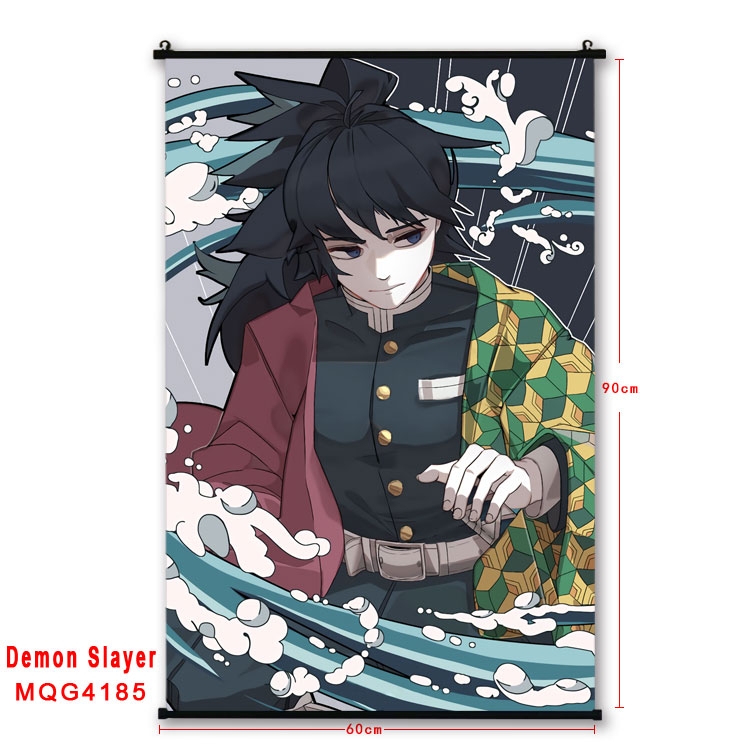 Demon Slayer Kimets black Plastic rod Cloth painting Wall Scroll 60X90CM MQG-4185