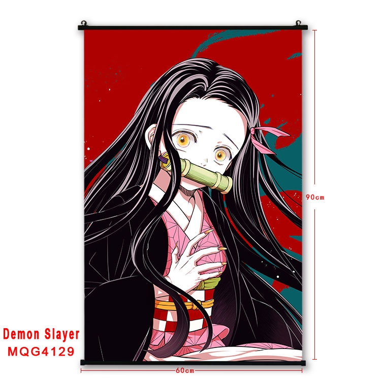 Demon Slayer Kimets black Plastic rod Cloth painting Wall Scroll 60X90CM   MQG-4129