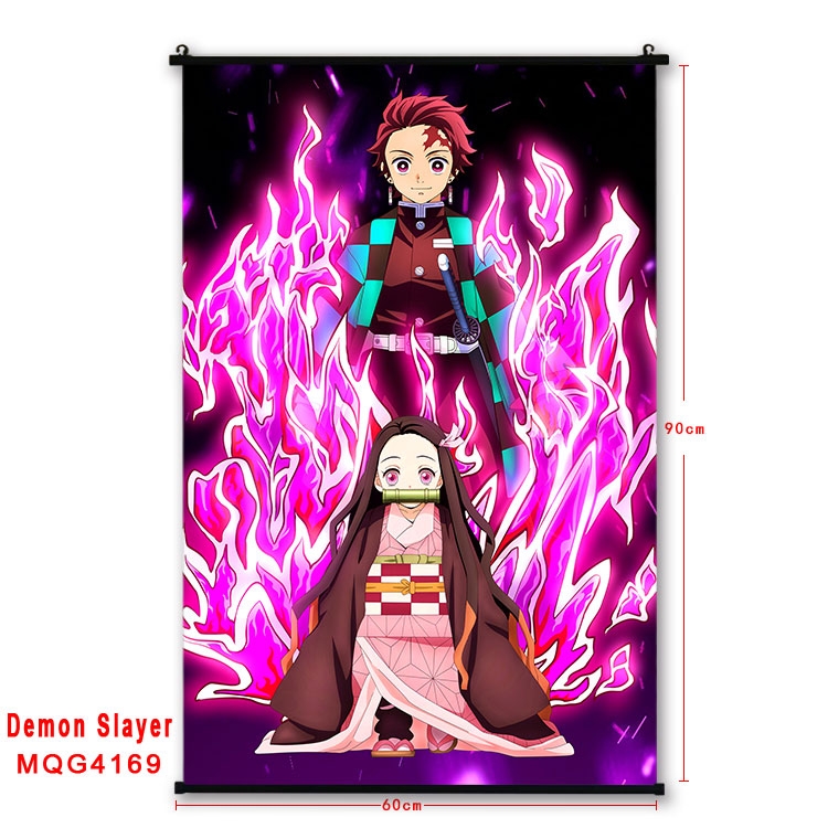 Demon Slayer Kimets black Plastic rod Cloth painting Wall Scroll 60X90CM  MQG-4169