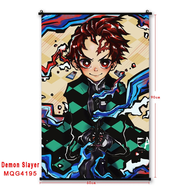 Demon Slayer Kimets black Plastic rod Cloth painting Wall Scroll 60X90CM  MQG-4195