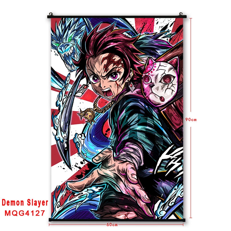 Demon Slayer Kimets black Plastic rod Cloth painting Wall Scroll 60X90CM MQG-4127