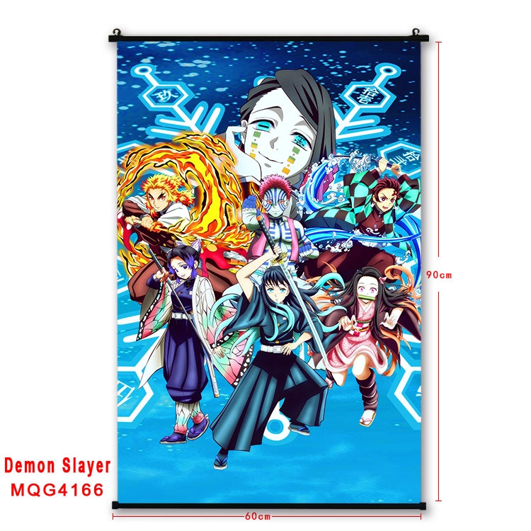 Demon Slayer Kimets black Plastic rod Cloth painting Wall Scroll 60X90CM MQG-4166