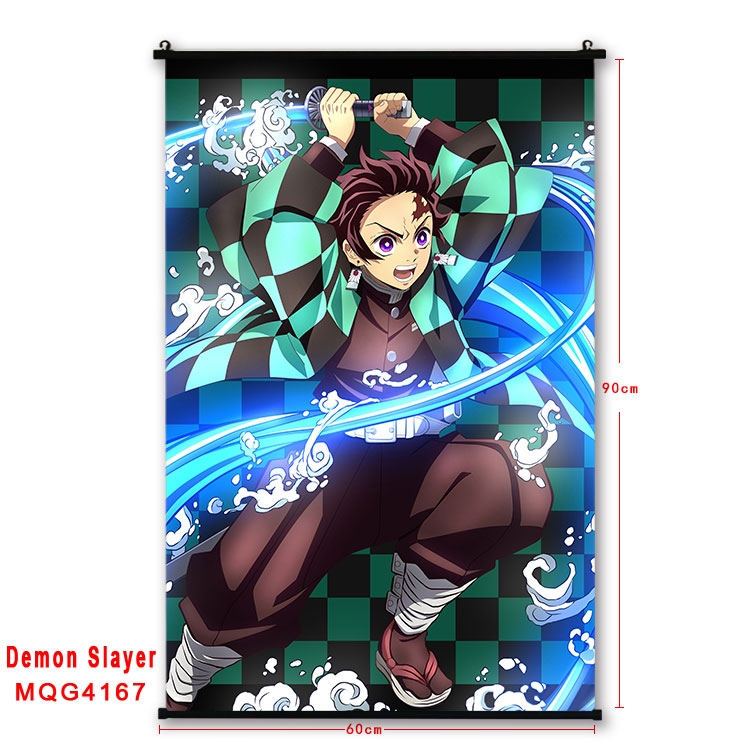 Demon Slayer Kimets black Plastic rod Cloth painting Wall Scroll 60X90CM MQG-4167