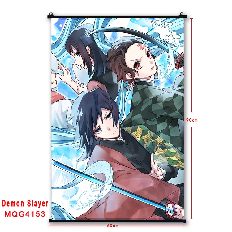 Demon Slayer Kimets black Plastic rod Cloth painting Wall Scroll 60X90CM  MQG-4153