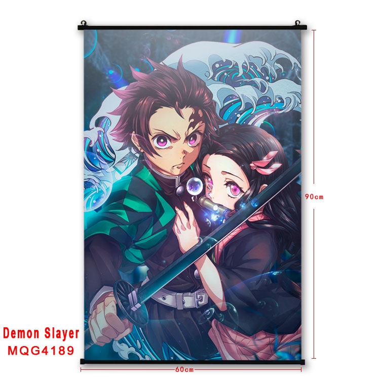 Demon Slayer Kimets black Plastic rod Cloth painting Wall Scroll 60X90CM  MQG-4189