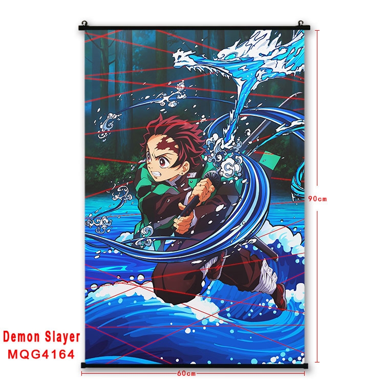 Demon Slayer Kimets black Plastic rod Cloth painting Wall Scroll 60X90CM  MQG-4164