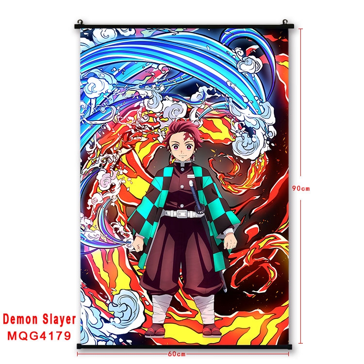 Demon Slayer Kimets black Plastic rod Cloth painting Wall Scroll 60X90CM  MQG-4179