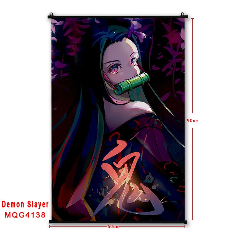 Demon Slayer Kimets black Plastic rod Cloth painting Wall Scroll 60X90CM  MQG-4138