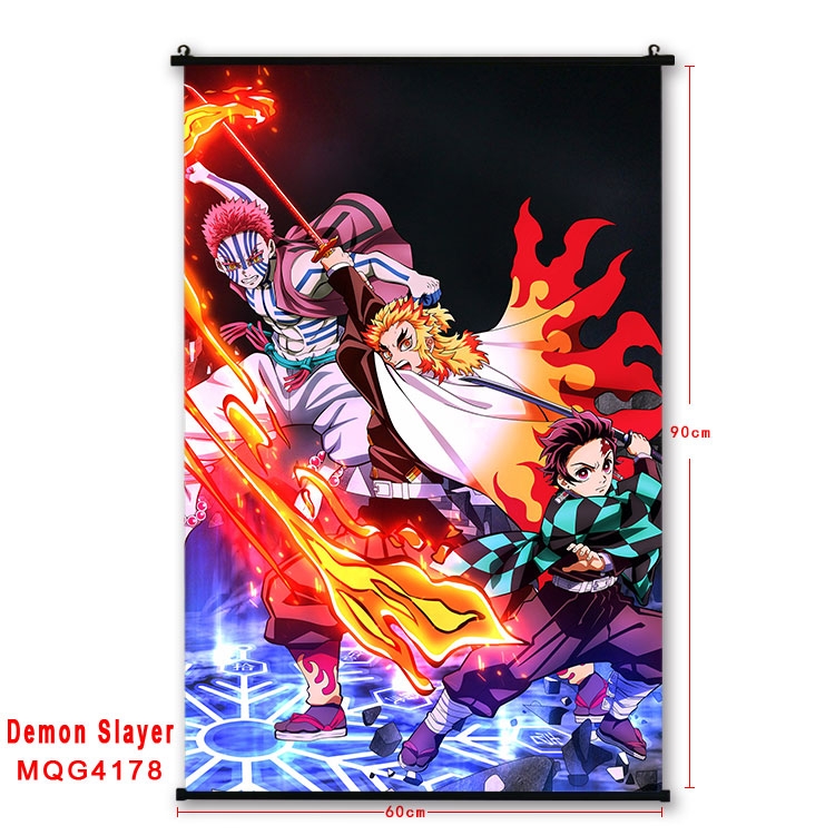 Demon Slayer Kimets black Plastic rod Cloth painting Wall Scroll 60X90CM  MQG-4178