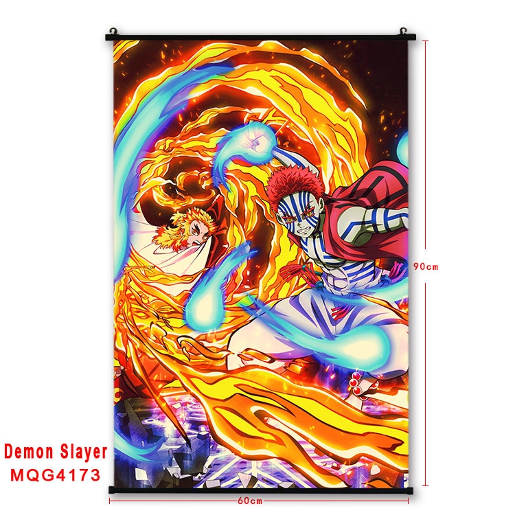 Demon Slayer Kimets black Plastic rod Cloth painting Wall Scroll 60X90CM  MQG-4173