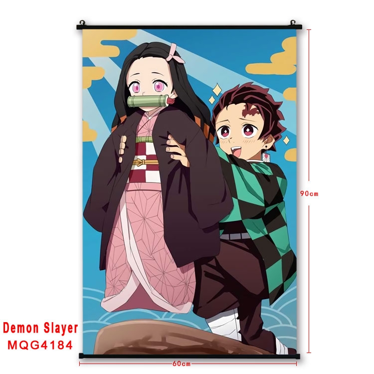 Demon Slayer Kimets black Plastic rod Cloth painting Wall Scroll 60X90CM MQG-4184